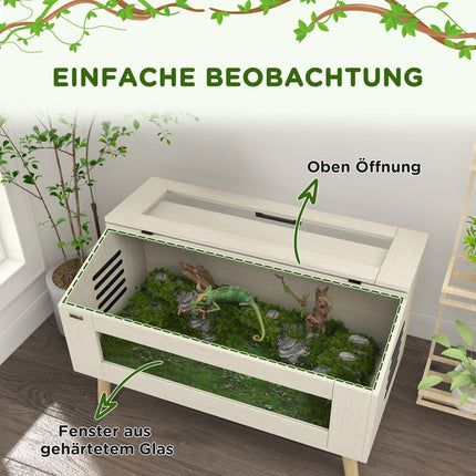 Terrarium pour reptiles, boîte d'alimentation pour reptiles 140L avec fenêtres en verre trempé, couvercle, pieds, boîte d'élevage de reptiles pour amphibiens, araignée, chêne, 100 x 50 x 60 cm |