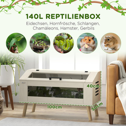 Terrarium pour reptiles, boîte d'alimentation pour reptiles 140L avec fenêtres en verre trempé, couvercle, pieds, boîte d'élevage de reptiles pour amphibiens, araignée, chêne, 100 x 50 x 60 cm |