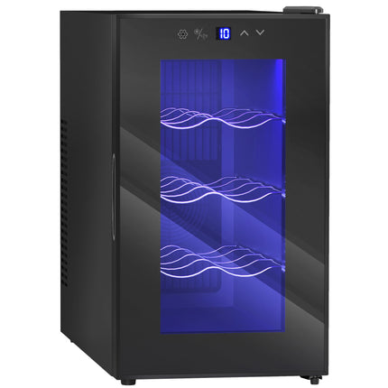 Thermoelectric Wine Fridge for 8 Bottles with Glass Door, 21 L, LED Light, Black
