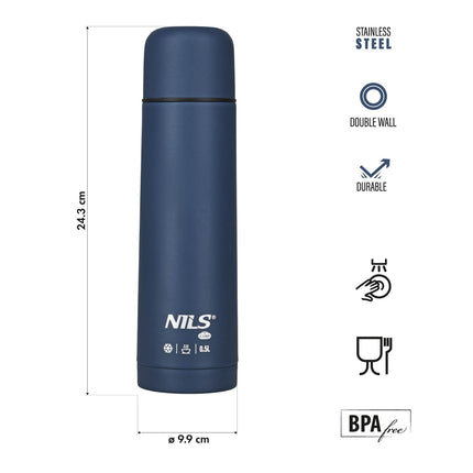 Thermosflasche 500ml, Blau, Ideal für Reisen