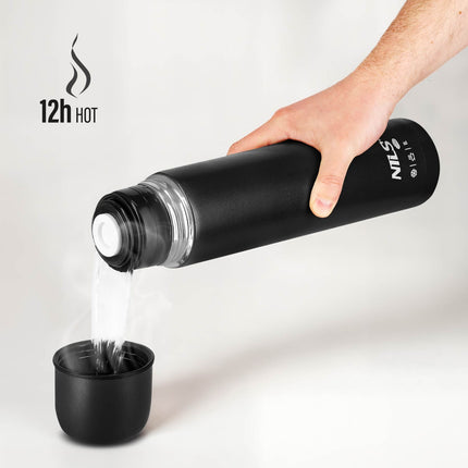 Thermoskanne 1000ml, Schwarz, Isolierter Reisebecher