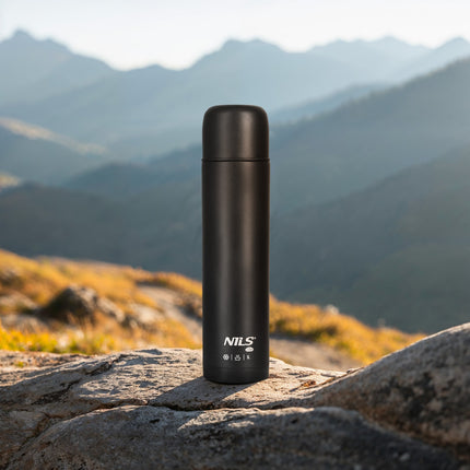 Thermoskanne 1000ml, Schwarz, Isolierter Reisebecher