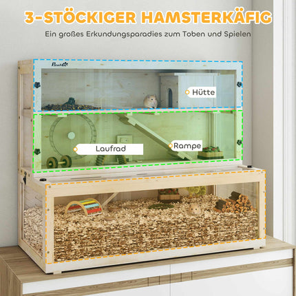 Three-Level Hamster Cage with Hut and Accessories, 100x50x84 cm
