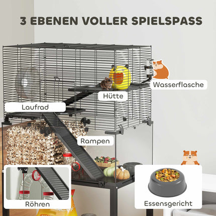 Three-Level Hamster Cage with Wheel and Accessories
