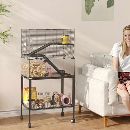 Three-Level Hamster Cage with Wheel and Accessories