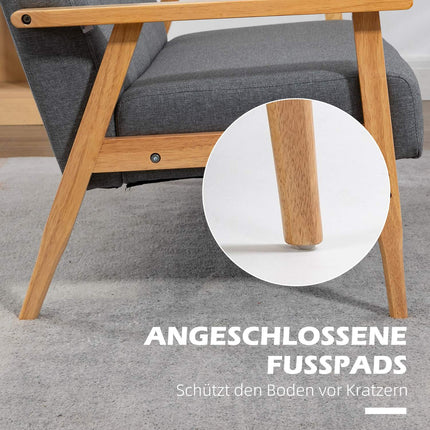 Dreisitziges graues Sofa, Leinenbezug, Gummibaumholzrahmen