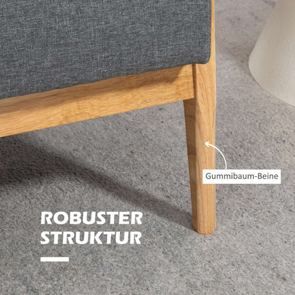 Dreisitziges graues Sofa, Leinenbezug, Gummibaumholzrahmen