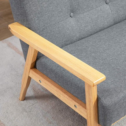 Dreisitziges graues Sofa, Leinenbezug, Gummibaumholzrahmen