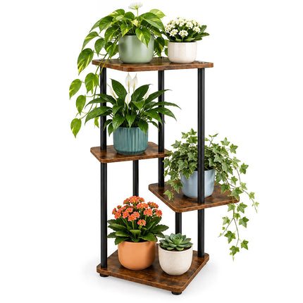 Tiered Plant Stand with 4 Square Shelves, Iron and MDF – 80 cm, Dark Brown