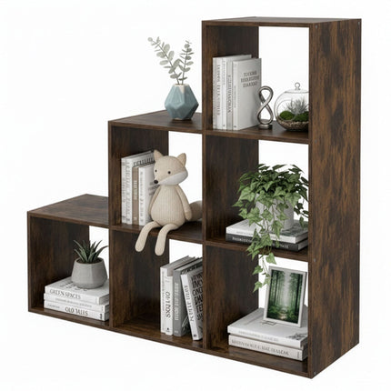 Tiered Shelf, 6 Compartments – Brown, Engineered Wood