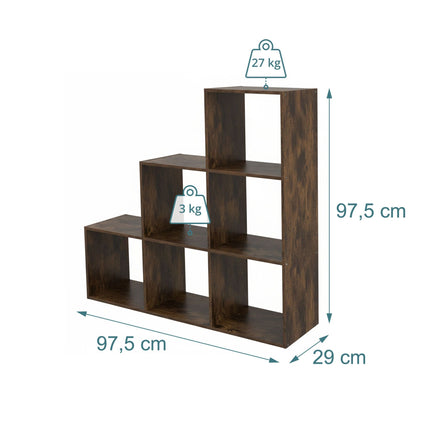 Tiered Shelf, 6 Compartments – Brown, Engineered Wood