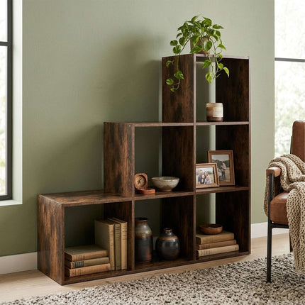 Tiered Shelf, 6 Compartments – Brown, Engineered Wood