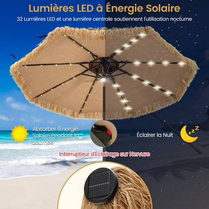 Tiki-Sonnenschirm 270 cm, Solar-LED, knickbar