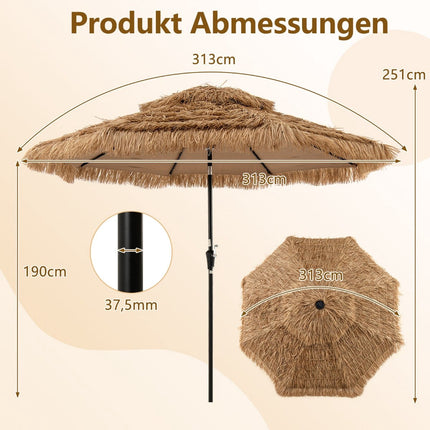 Tiki-Strohschirm mit Solar-LED-Leuchten, 313 cm