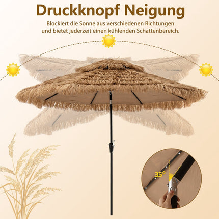 Tiki-Strohschirm mit Solar-LED-Leuchten, 313 cm