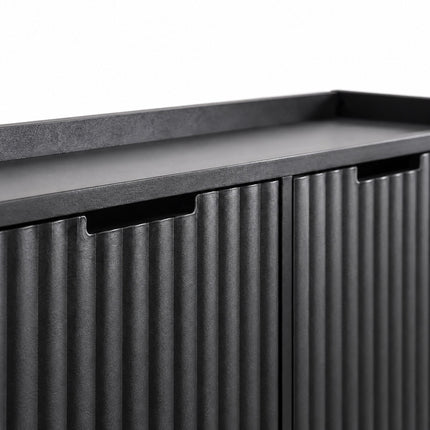 Tilt-Out Shoe Cabinet with 4 Compartments, Ribbed Front, Black, Up to 8 Pairs