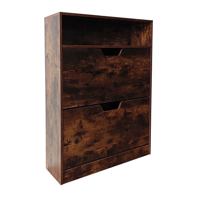 Tilt-Out Shoe Cabinet with Open Shelf, Adjustable Dividers