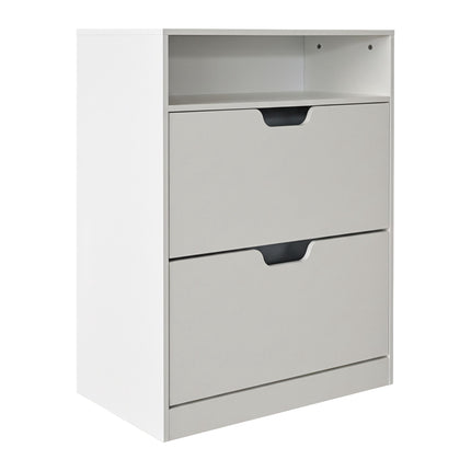 Kippschuhschrank mit offenem Regal
