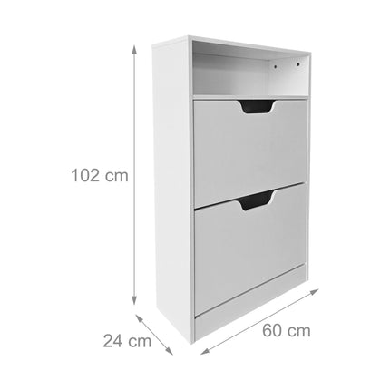 Kippbarer Schuhschrank mit offenem Regal