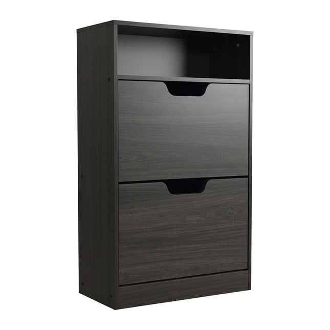 Tilt-Out Shoe Cabinet with Open Shelf Storage