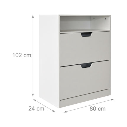 Kippschuhschrank mit offenem Regal