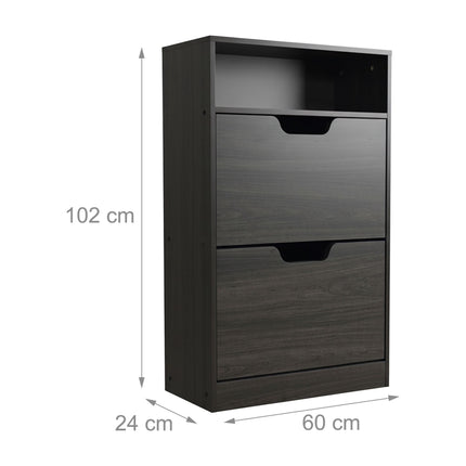 Kippbarer Schuhschrank mit offenem Regal
