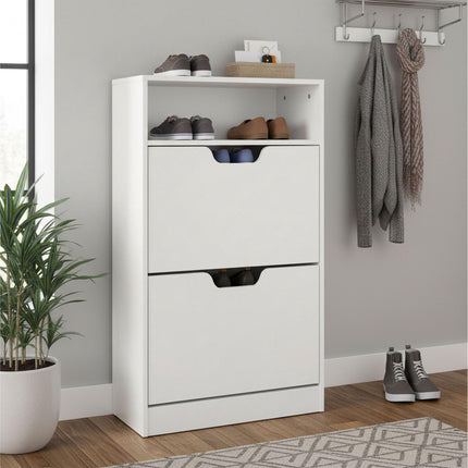 Kippbarer Schuhschrank mit offenem Regal