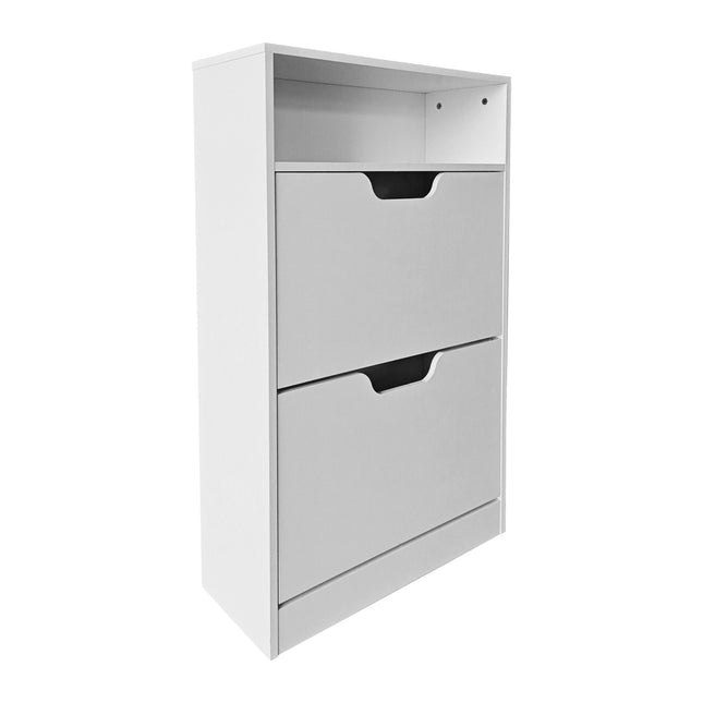 Tilt-Out Shoe Cabinet with Open Shelf Storage