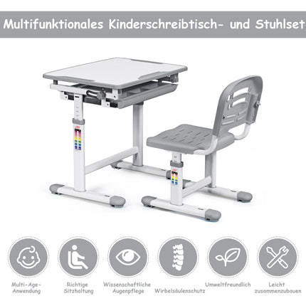 Tiltable children's desk, youth desk, grey