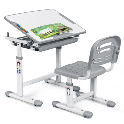 Tiltable children's desk, youth desk, grey