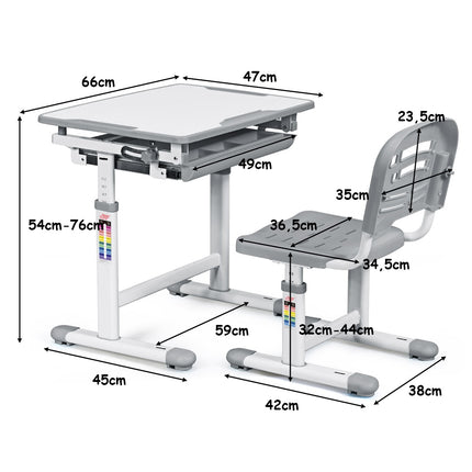 Tiltable children's desk, youth desk, grey