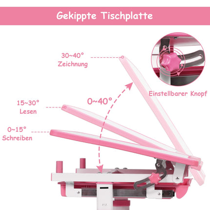 Neigbarer Kinderschreibtisch, Jugendschreibtisch, rosa