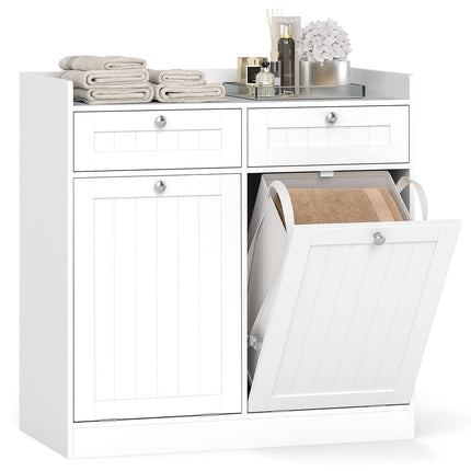 Tilting Laundry Cabinet with Shelf & 2 Drawers, White