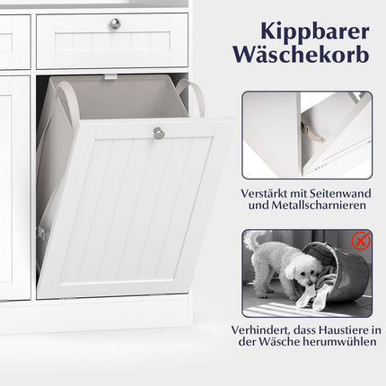 Tilting Laundry Cabinet with Shelf & 2 Drawers, White