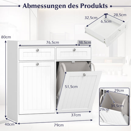 Tilting Laundry Cabinet with Shelf & 2 Drawers, White