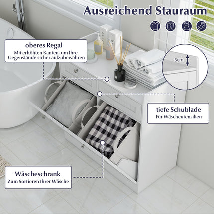 Tilting Laundry Cabinet with Shelf & 2 Drawers, White