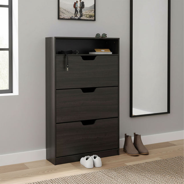 Tilting Shoe Cabinet with Adjustable Compartments