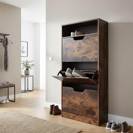 Kippschuhschrank mit verstellbaren Fächern und Regal