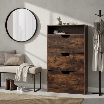 Tilting Shoe Cabinet with Adjustable Compartments & Shelf
