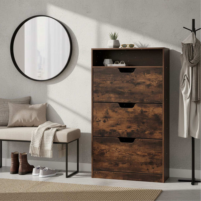 Tilting Shoe Cabinet with Adjustable Compartments & Shelf