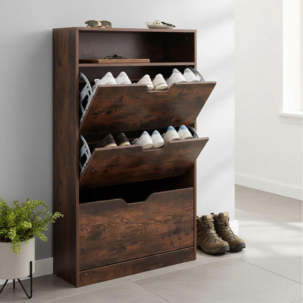 Tilting Shoe Cabinet with Adjustable Compartments & Shelf