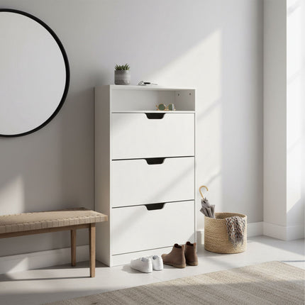 Kippschuhschrank mit verstellbaren Fächern und Regal