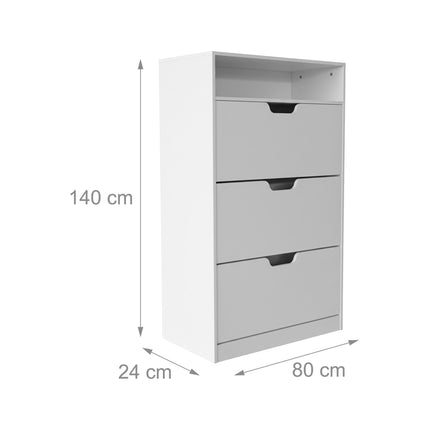 Kippschuhschrank mit verstellbaren Fächern und Regal