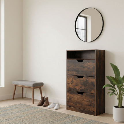 Tilting Shoe Cabinet with Adjustable Compartments & Shelf