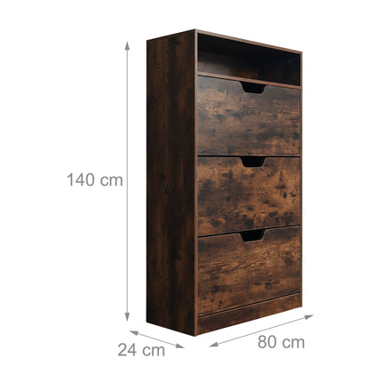 Tilting Shoe Cabinet with Adjustable Compartments & Shelf
