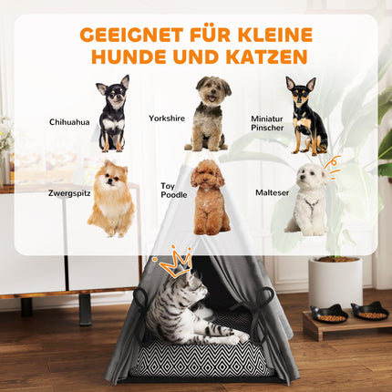 Katzen-Tipi-Zelt, waschbare Kissen, Grau, Haustiere unter 5 kg