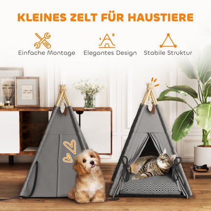 Katzen-Tipi-Zelt, waschbare Kissen, Grau, Haustiere unter 5 kg