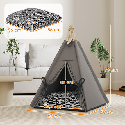 Katzen-Tipi-Zelt, waschbare Kissen, Grau, Haustiere unter 5 kg