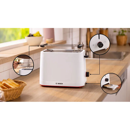 Toaster TAT3M121, weiß, 950 W, Bagel-Funktion.