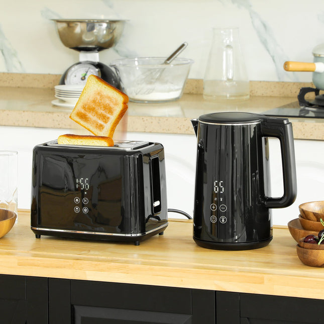 Toaster- und Wasserkocher-Set, 7 Bräunungsstufen, schwarzer Edelstahl